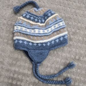 SPRING SALE | Everest Designs Wool Earflap Knit Hat Blue Fair Isle Tassel